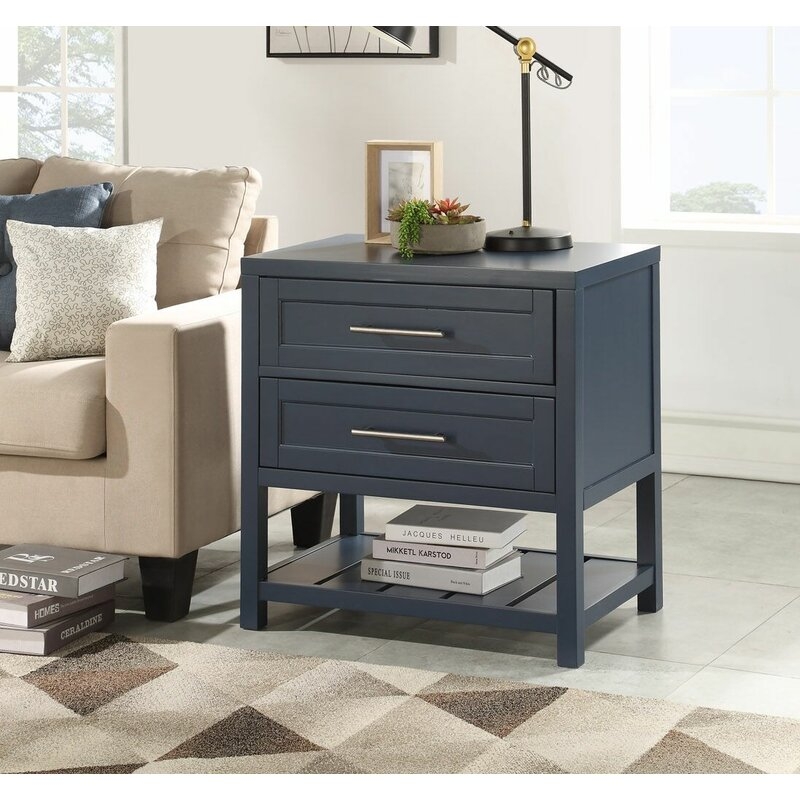 Medrano 2 - Drawer Solid Wood Nightstand / Blue - Image 0