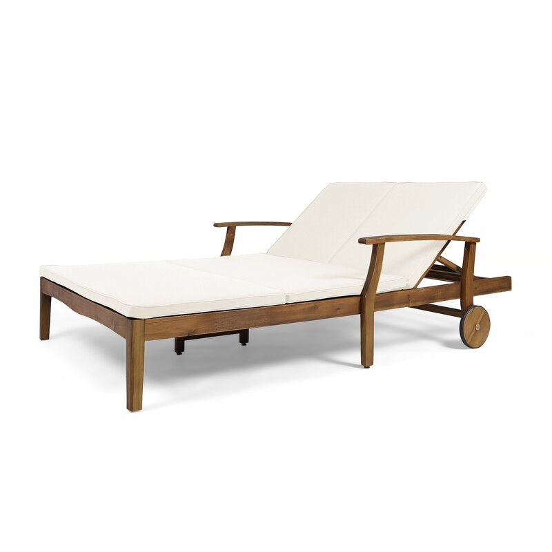 Reisterstown 79.25" Long Reclining Acacia Double Chaise with Cushions - Image 1