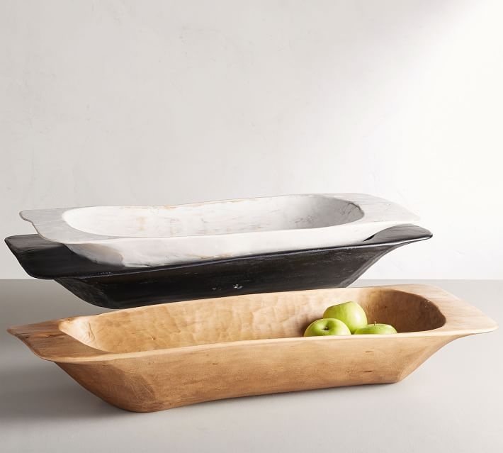 Wooden Dough Bowl Trays, White, Large - Image 1