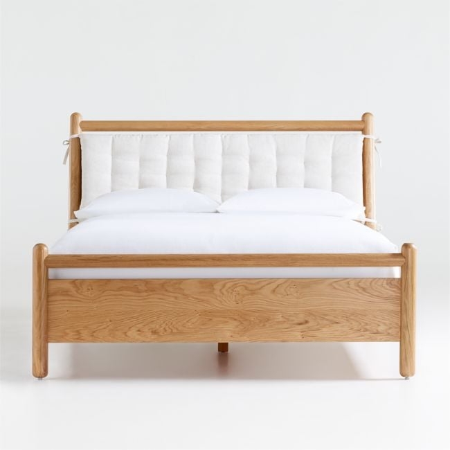 Solano Queen Wood Bed with Headboard Cushion - Image 0