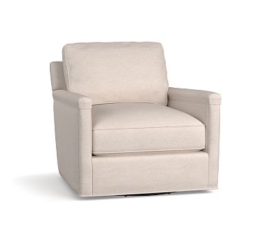 Tyler Square Arm Upholstered Swivel Armchair without Nailheads, Polyester Wrapped Cushions, Sunbrella(R) Performance Essential Ivory - Image 0