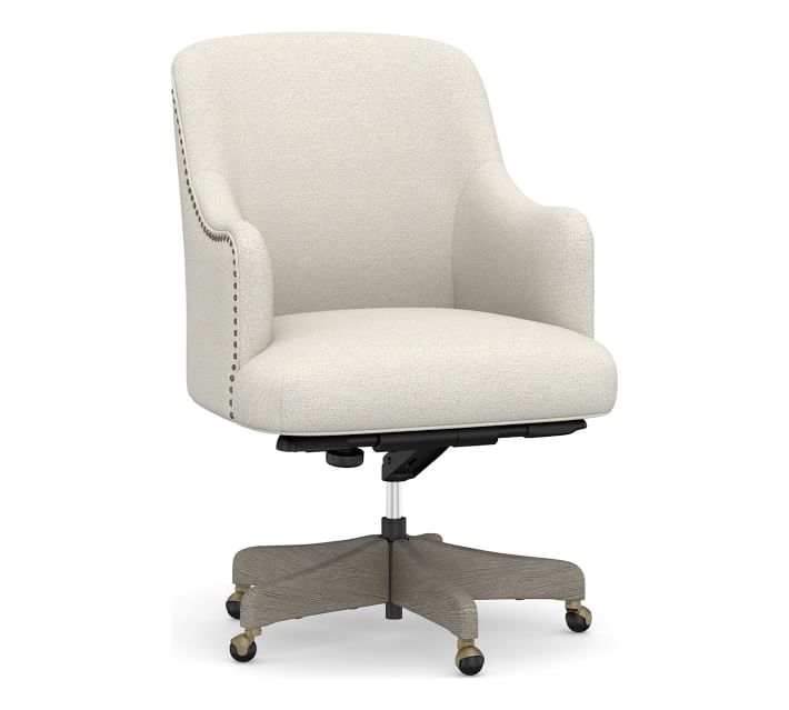 Reeves Upholstered Swivel Desk Chair, Gray Wash Base, Performance Boucle Oatmeal - Image 6