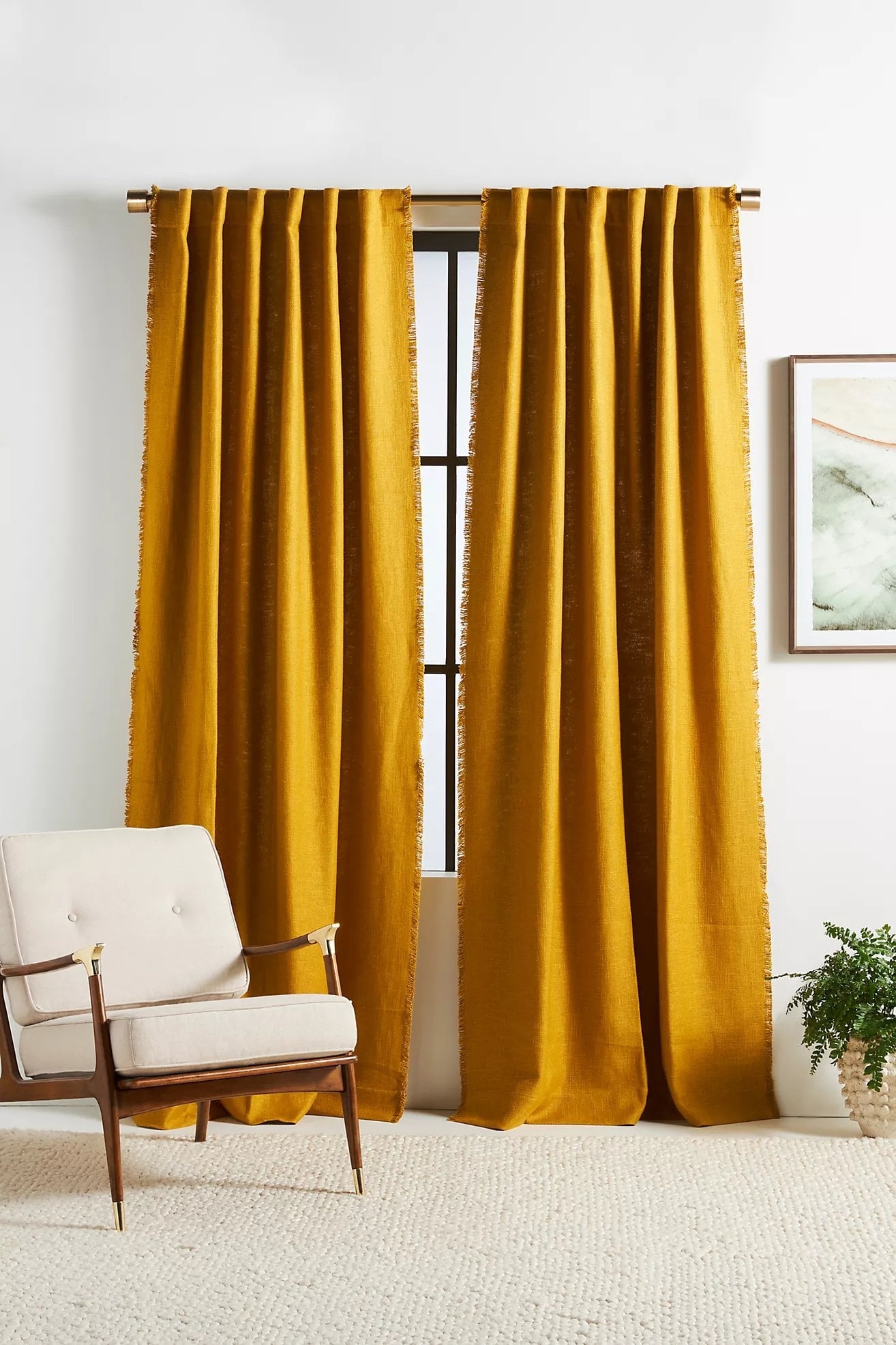 Luxe Linen Blend Curtain By Anthropologie in Citrine Size 50X96 - Image 0
