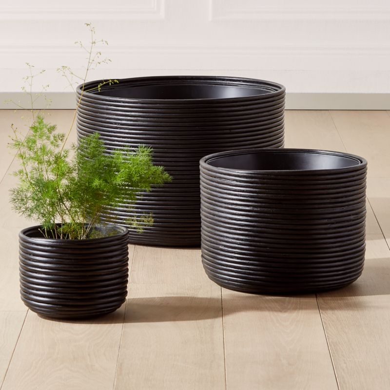 Basket Medium Black Rattan Planter - Image 1