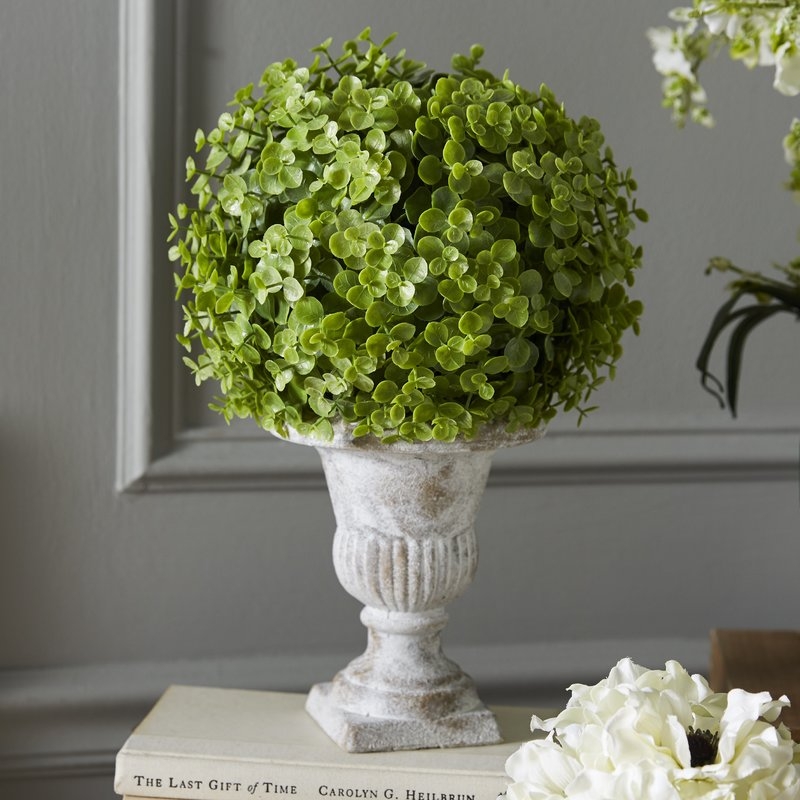 Artificial Desktop Eucalyptus Ball Topiary in Pot - Image 1