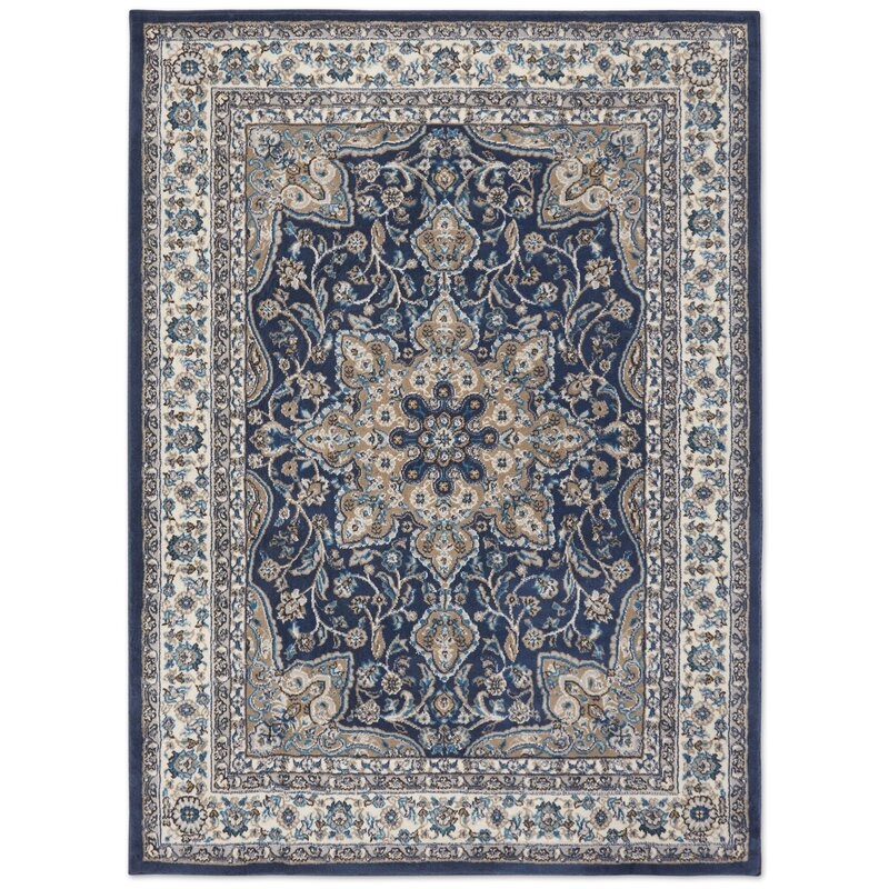 Arend Oriental Navy Blue/White Area Rug - Image 0