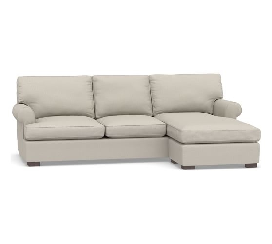 Townsend Roll Arm Upholstered Sofa with Reversible Storage Chaise Sectional, Polyester Wrapped Cushions, Performance Heathered Tweed Pebble - Image 0