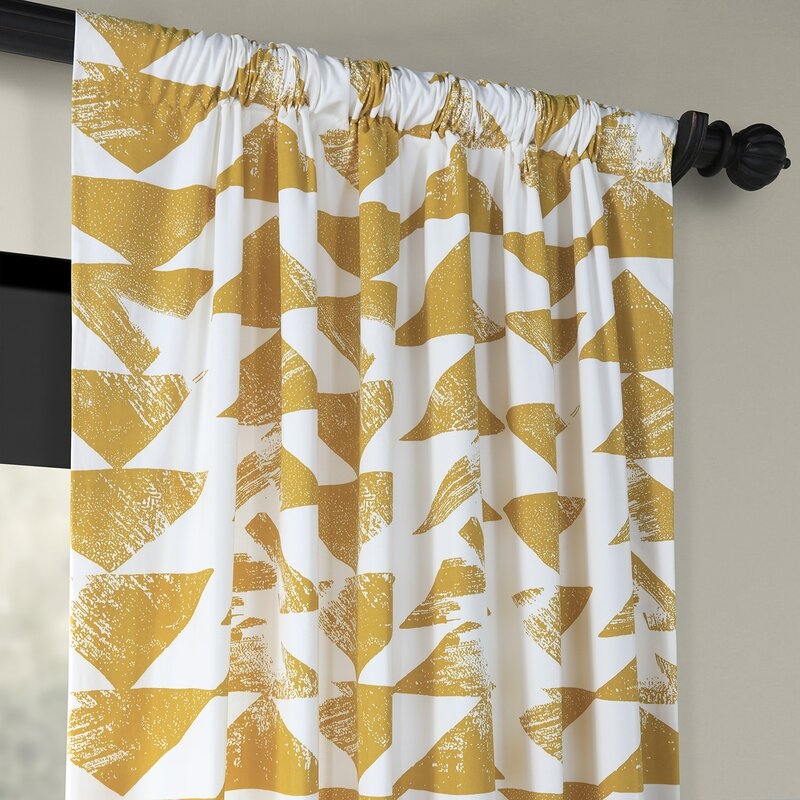 Fey Spray Printed Cotton Twill Geometric Rod Pocket Single Curtain Panel, Yellow, 50x96 - Image 2
