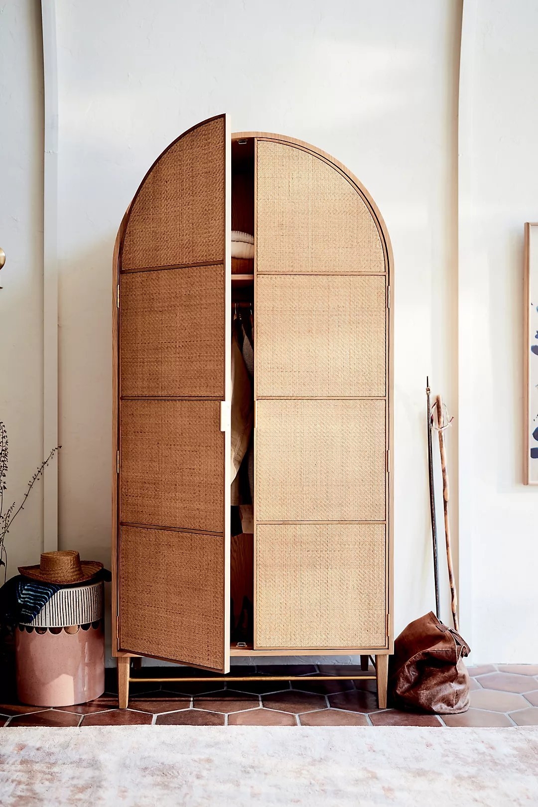 Wallace Cane and Oak Armoire By Anthropologie in Beige - Image 8