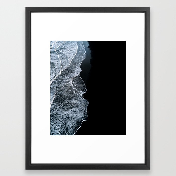20 x 26 - Waves on a black sand beach in iceland - minimalist Landscape Photography Framed Art Print - Image 0