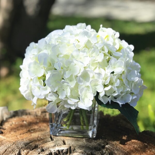 Silk Hydrangea Floral Arrangement in Vase - Image 0