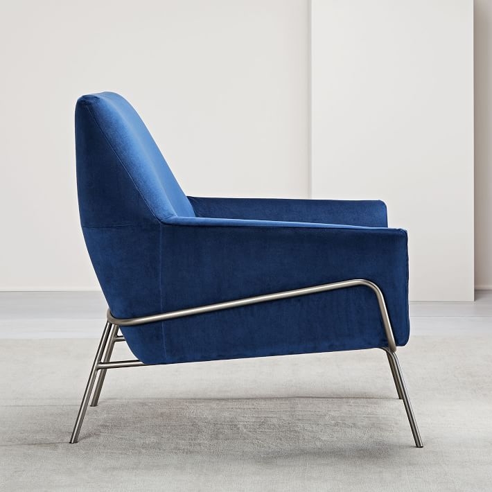 Lucas Wire Base Chair, Astor Velvet, Ink Blue - Image 2