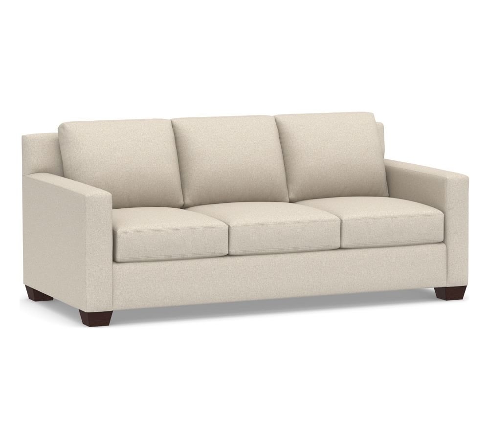 York Square Arm Upholstered Sofa 3-Seater, Down Blend Wrapped Cushions, Textured Twill Khaki - Image 0