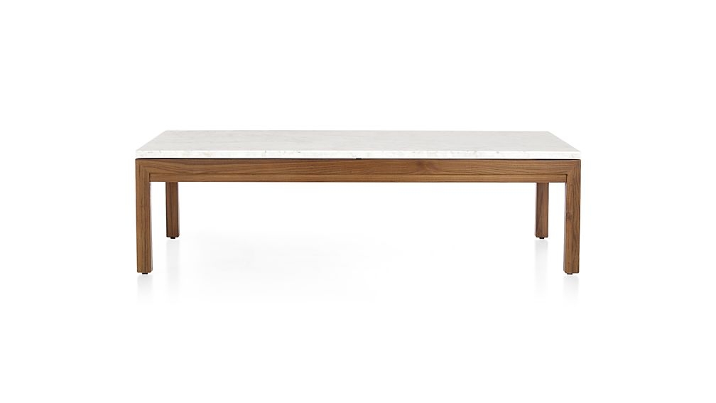 Parsons White Marble Top/ Elm Base 60x36 Large Rectangular Coffee Table - Image 0
