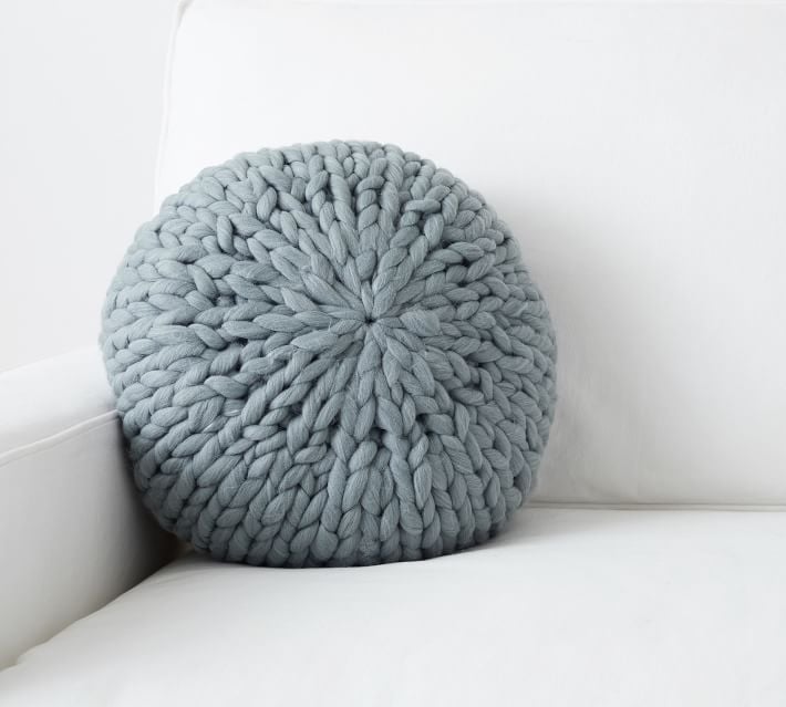 Cozy Handknit Round Pillow, 15" x 15", Navy - Image 0