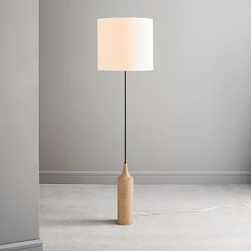 Hudson Floor Lamp, White Linen, Cool Walnut, Brass - Image 1