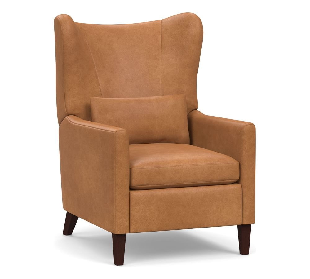 Champlain Square Arm Leather Wingback Recliner, Polyester Wrapped Cushions, Churchfield Camel - Image 0