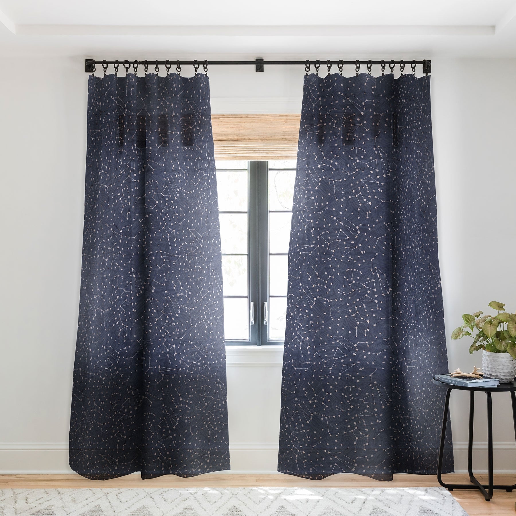 Nights Sky In Navy by Dash and Ash - Sheer Window Curtain 50" x 84" - Image 0