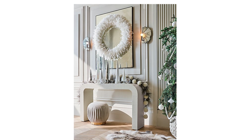 HORSESHOE IVORY LACQUERED LINEN 52" CONSOLE TABLE - Image 2