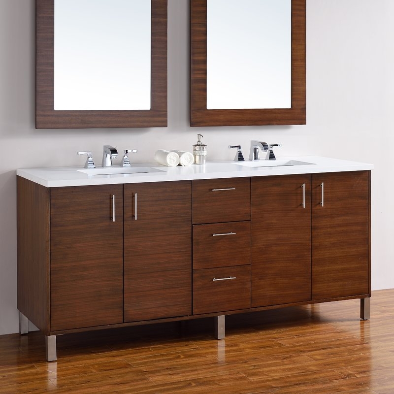 Elbridge 72" Wall-Mounted Double American Walnut Solid Wood Base Bathroom Vanity Set - Image 1