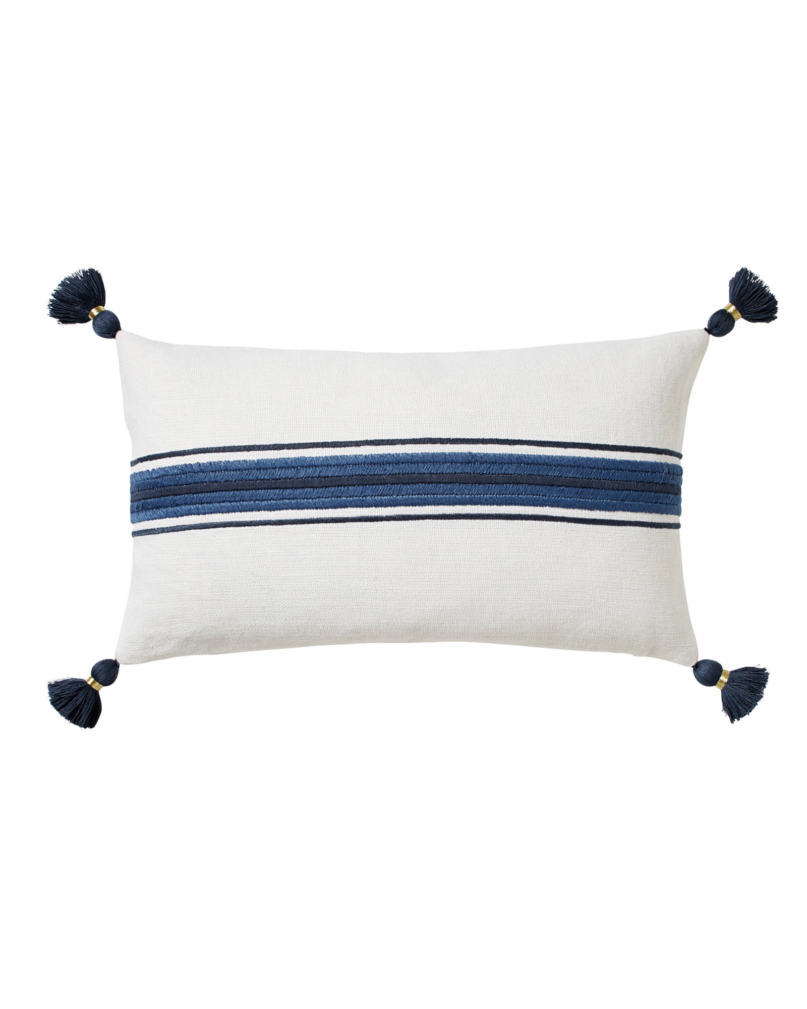 Addie Stripe Tassel 12" x 21" Pillow Cover - White/Navy- Insert Sold Separately - Image 0