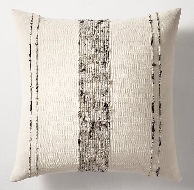 Handwoven Marled Bold Center Stripe Pillow Cover By Azulina Home, White & Gray, 24" x 24" - Image 0