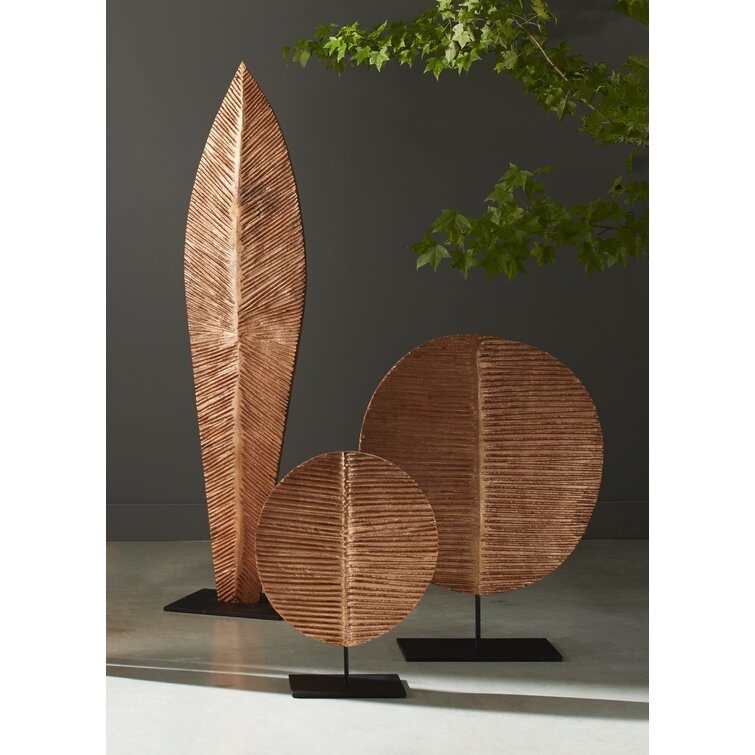 Phillips Collection Carved Round Leaf on Stand Sculpture - Image 1