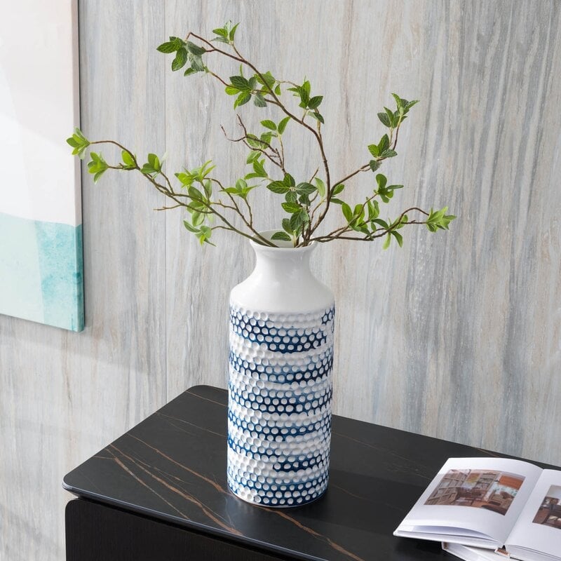 Ceramic Table Vase, White & Blue, 16" - Image 3