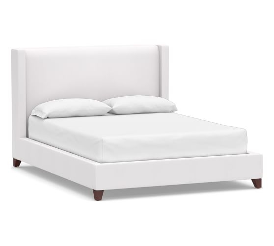 Harper Non-Tufted Upholstered Bed without Nailheads, Queen, Low Headboard 51"h, Twill White - Image 0