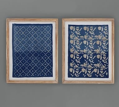 Framed Blue Textile Art, Set of 2 - Image 1