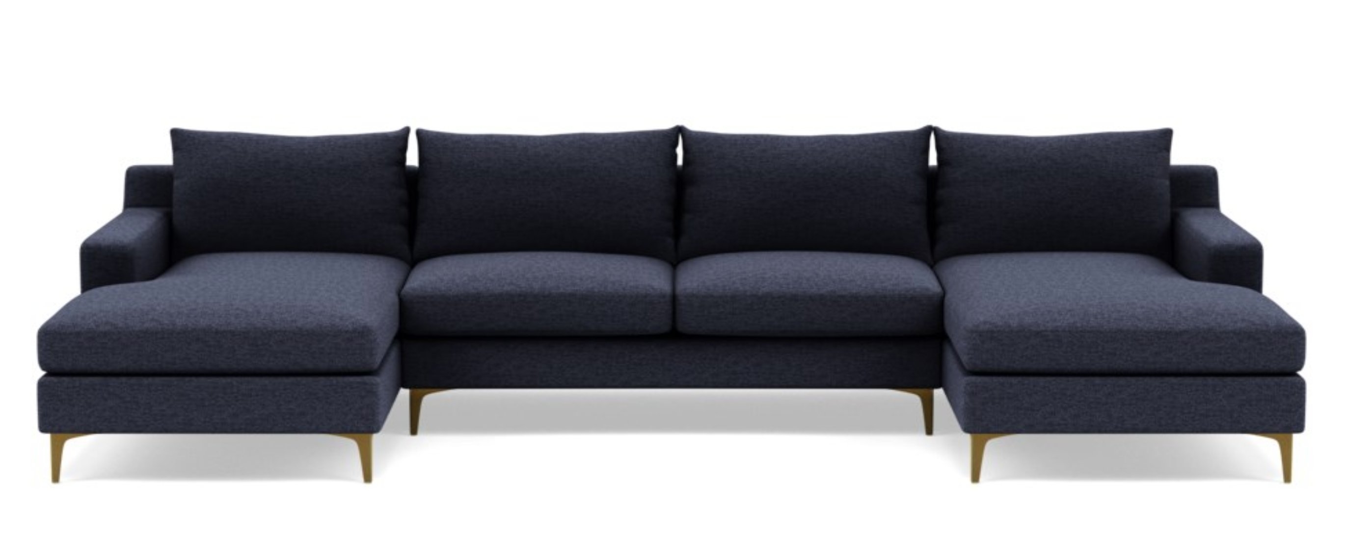 SLOAN U-Sectional Sofa in Azure Heathered Weave with Brass Plated Sloan L Leg - Image 0