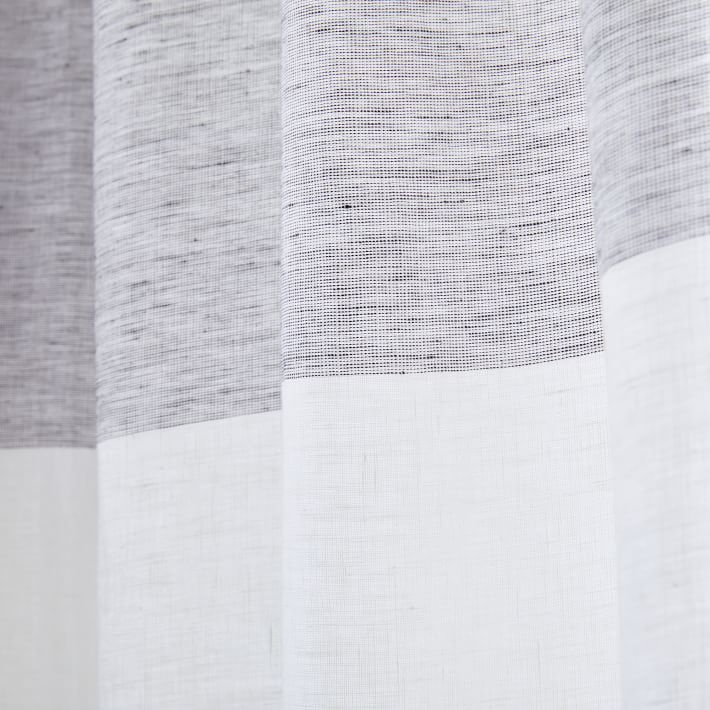 Belgian Linen Contrast Stripe Curtain, Stone White/Slate, 48"x108" - Image 4