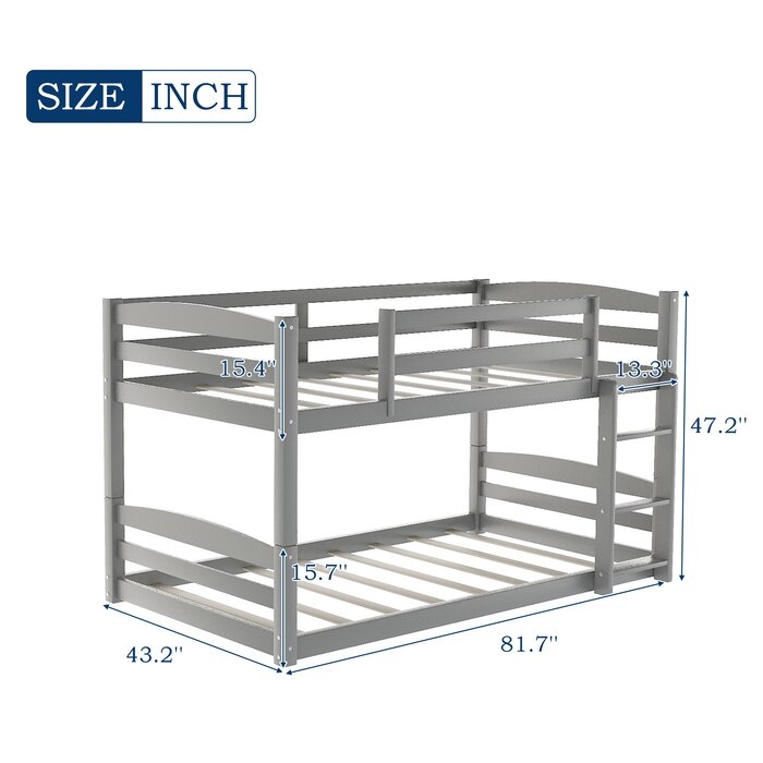 Twin Over Twin Bunk Bed,Convertible Bunk Bed, Gray - Image 2