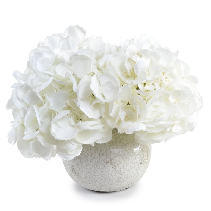 Faux Hydrangea Floral Arrangement in Decorative Vase - Image 0