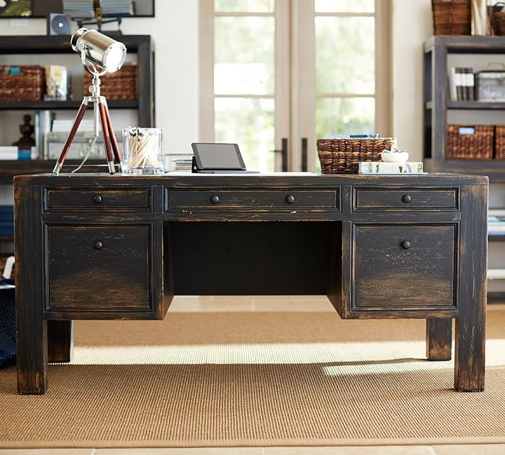 Dawson Wood Desk, Large, Weathered Black finish - Image 2