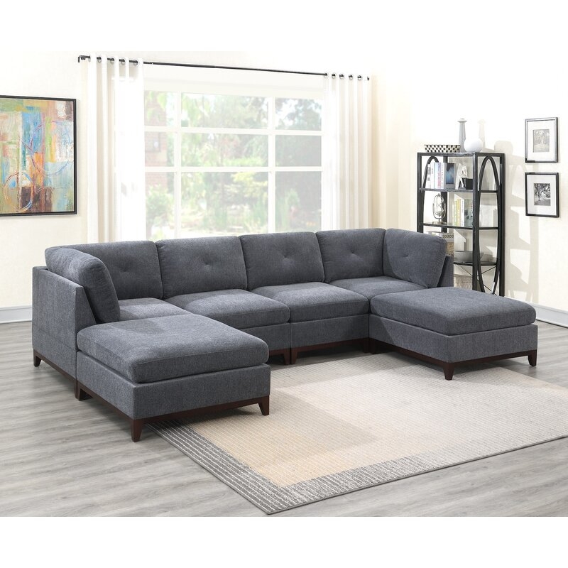 Deiontay 134" Wide Chenille Reversible Modular Corner Sectional with Ottoman - Image 0