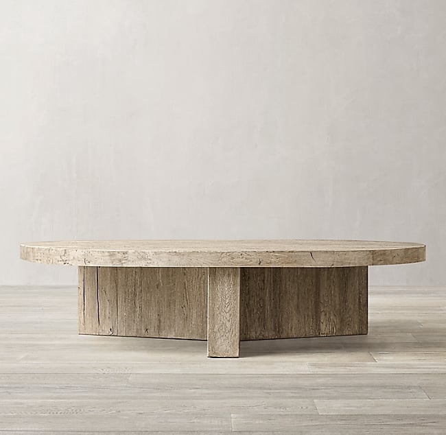 RECLAIMED RUSSIAN OAK PLANK ROUND COFFEE TABLE - Image 0