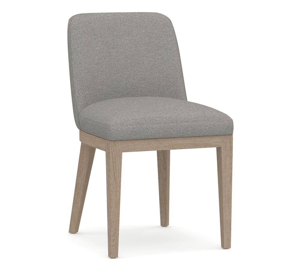 Layton Upholstered Side Dining Chair, Seadrift Legs, Performance Heathered Basketweave Platinum - Image 0