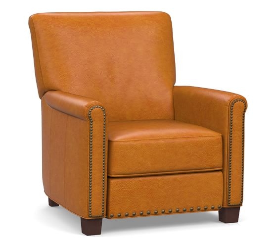 Irving Leather Recliner, Bronze Nailheads, Polyester Wrapped Cushions, Stetson Chestnut - Image 0