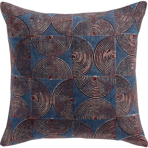 16" CRESCENTE INDIGO BLOCK PRINT PILLOW WITH FEATHER-DOWN INSERT - Image 0