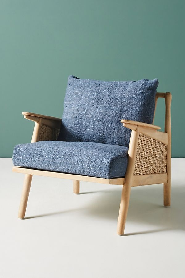 Linen Cane Chair, navy - Image 0