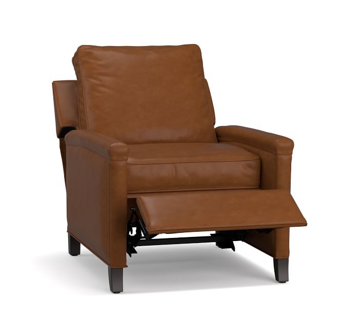 Tyler Square Arm Leather Recliner without Nailheads, Down Blend Wrapped Cushions, Statesville Caramel - Image 1