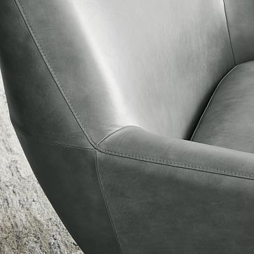 Lucas Upholstered Swivel Base Chair, Poly, Weston Leather, Molasses, Polished Nickel - Image 2