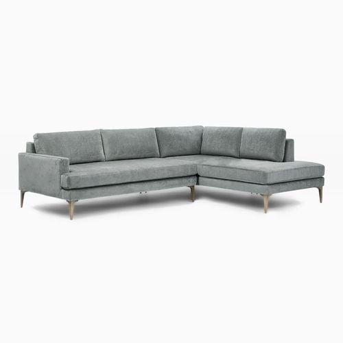 Andes 94" Right Multi Seat 2-Piece Bumper Chaise Sectional, Standard Depth, Distressed Velvet, Mineral Gray, BB - Image 0