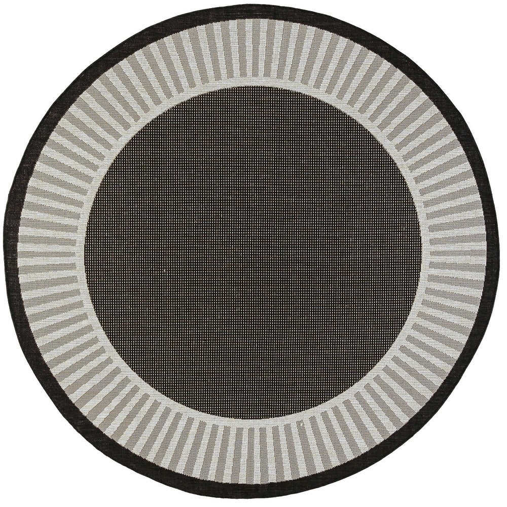 Alise Rugs Exo Transitional Striped Border Area Rug - Black/Cream - 5'3'' Round - Image 1