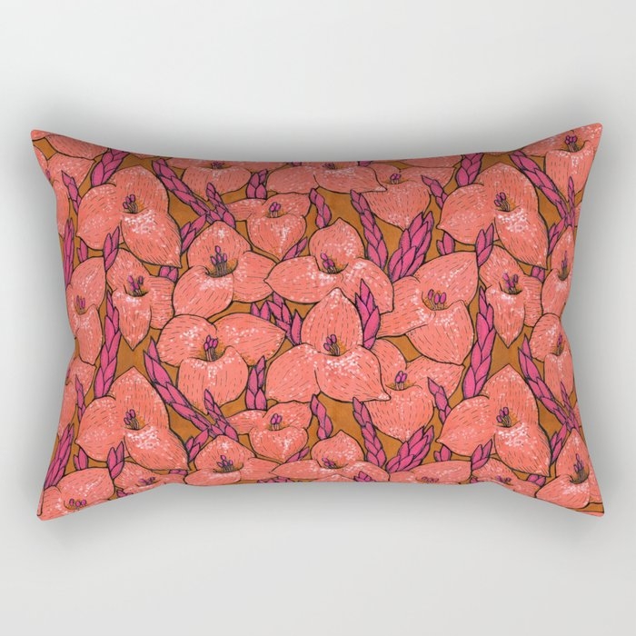 Coral Orange Puya Flowers Botanical Floral Pattern Rectangular Pillow - Image 0