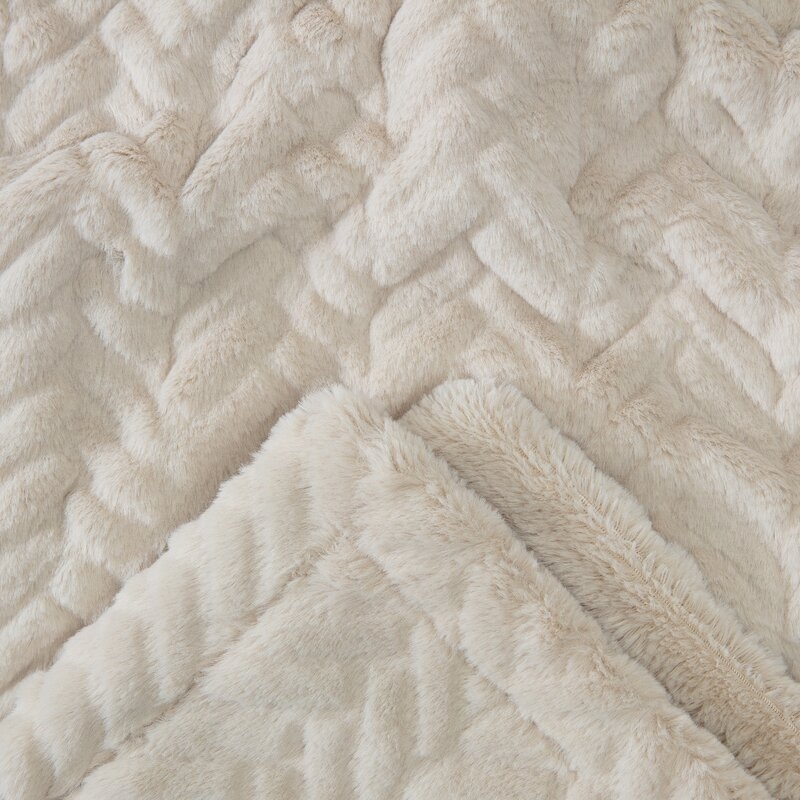 Malcom Soft Embossed Faux Fur Throw Alabaster - Image 2