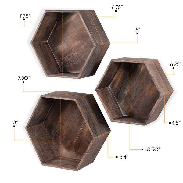 Daigle 3 Piece Hexagon Pine Solid Wood Floating Shelf (Set of 3) - Image 1