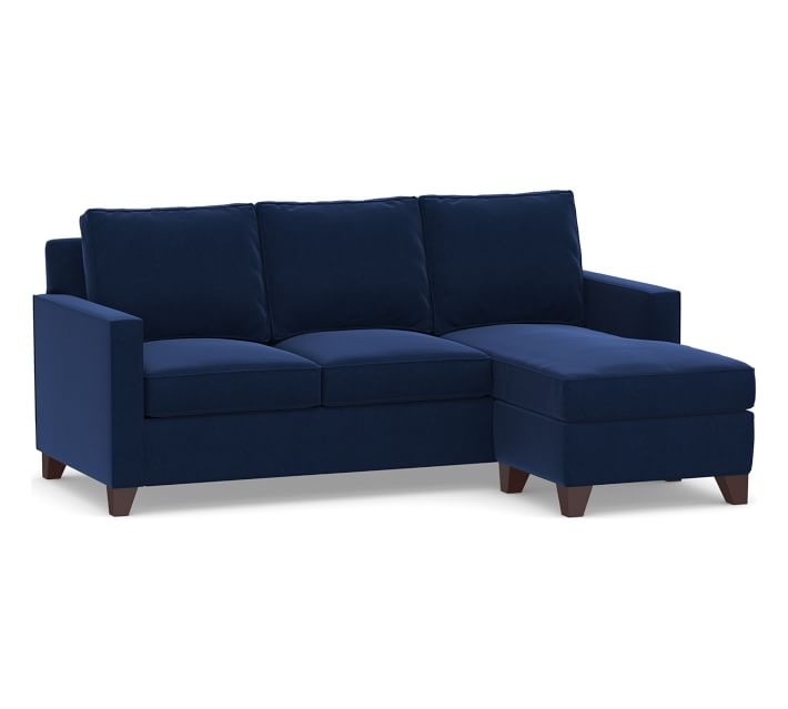Cameron Square Arm Upholstered Sofa with Reversible Chaise Sectional, Polyester Wrapped Cushions, Performance Everydayvelvet(TM) Navy - Image 0