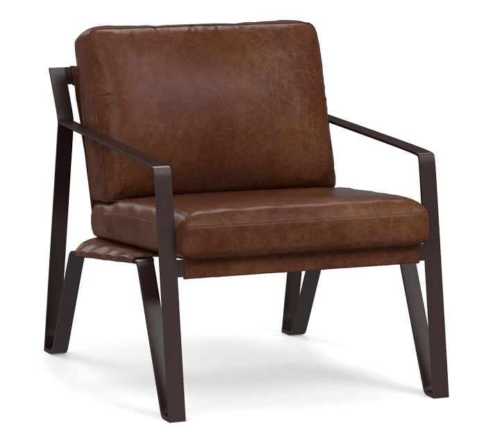 Owen Leather Armchair, Polyester Wrapped Cushions, Statesville Molasses - Image 0